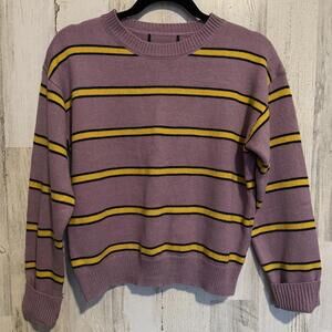 Women's M Size 6 Purple Striped Acrylic Sweater Cropped